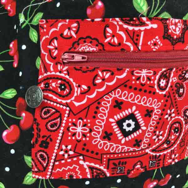 Eco Friendly FoldUp Market Bag- Cherries on Black - Image 4